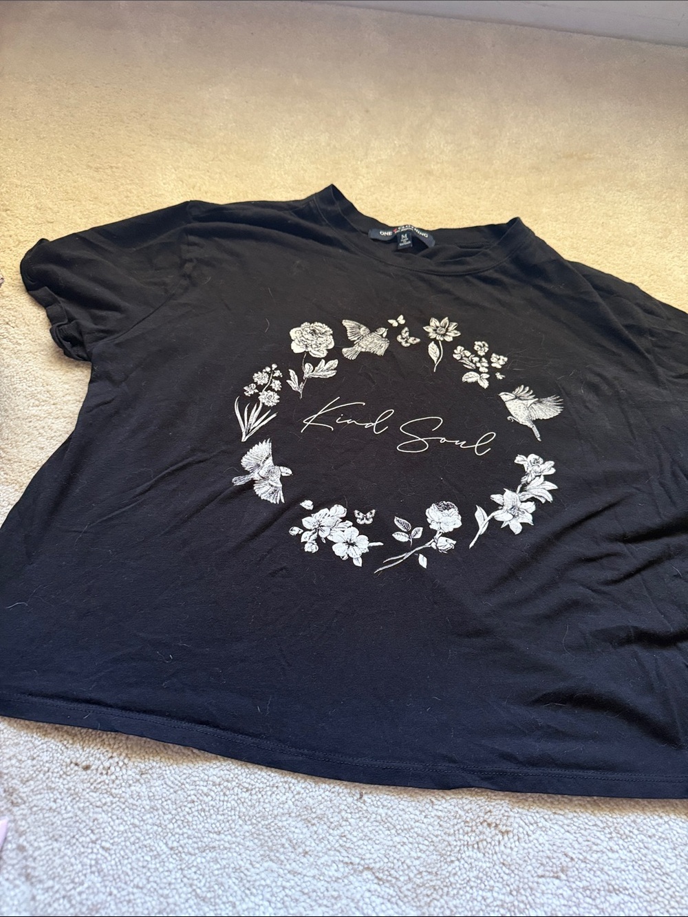 Black Graphic Tee with White Floral Wreath